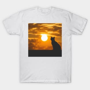 Black Cat Watching Sunset T-Shirt